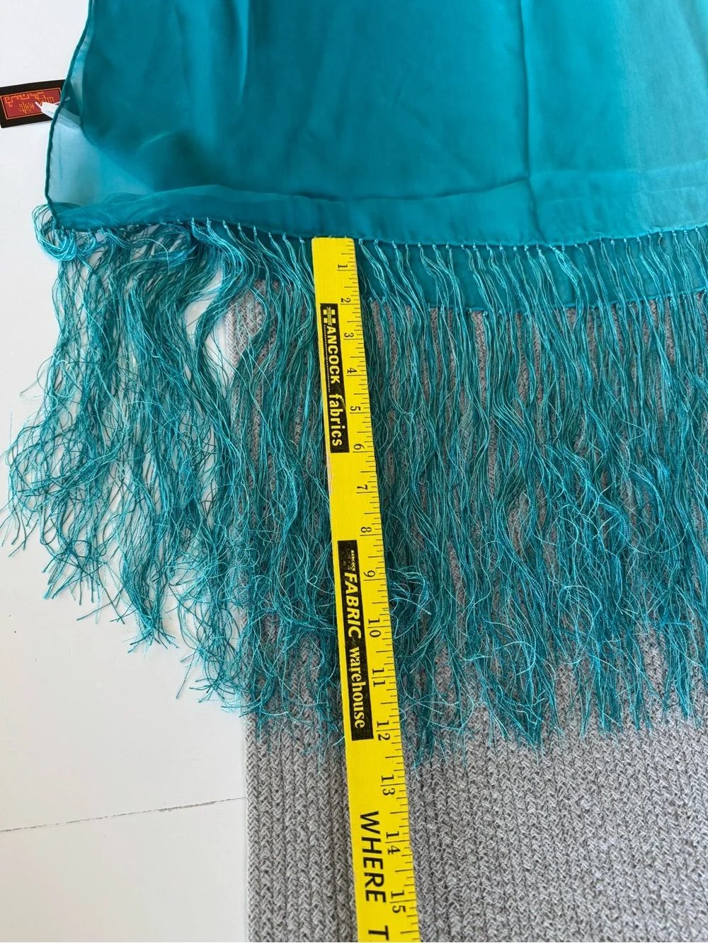 Vintage Y2K Teal Ombre Silk Sheer Scarf with Fringe